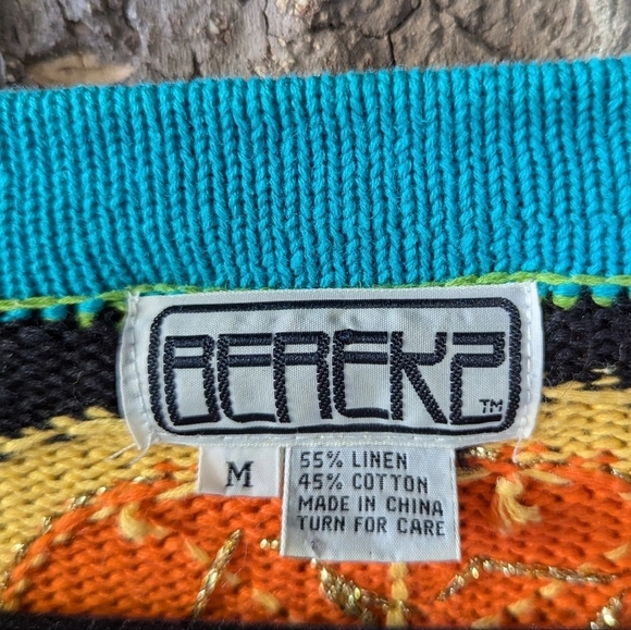 Vintage 80s Berek2 Tropical Fruit Citrus Cardigan Sweater Size Medium - Picture 4 of 8